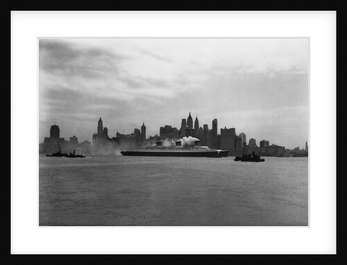 Ocean Liner Passing New York Skyline by Anonymous