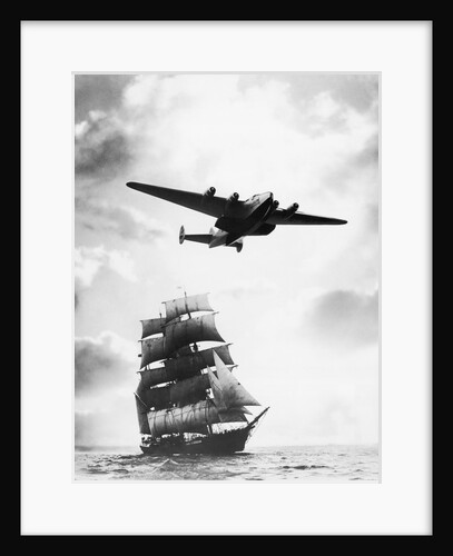 Airplane Flying over Ship by Anonymous