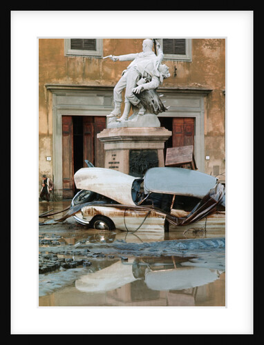 Wrecked Car Near Statue by Anonymous