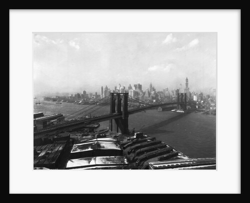 View of Brooklyn Bridge With New York City Buildings in Background by Anonymous