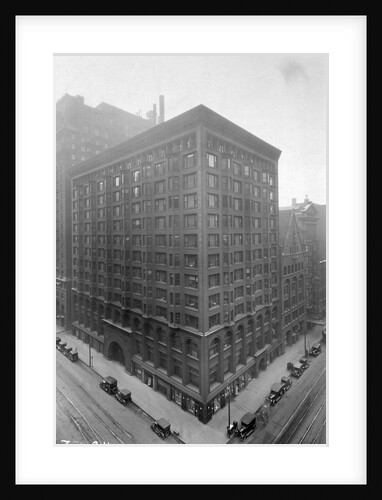 Aerial View of Stock Exchange Building with Parked Automobiles by Anonymous