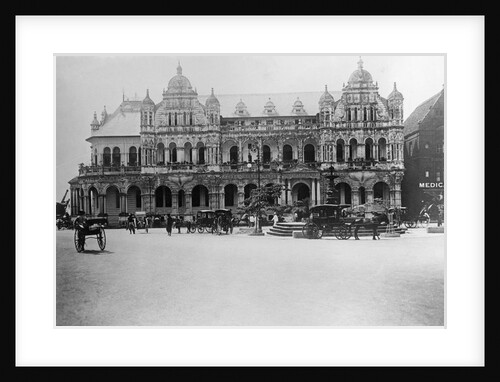 Exterior of Large Bank with Carriages in Front by Anonymous