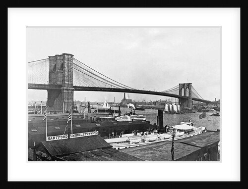 Brooklyn Bridge with Boats in Water by Anonymous