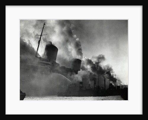 SS Normandie Burning in New York Harbor by Anonymous