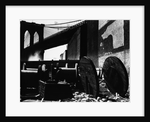 Cable Spools Below the Brooklyn Bridge, Manhattan, 1944 by Anonymous