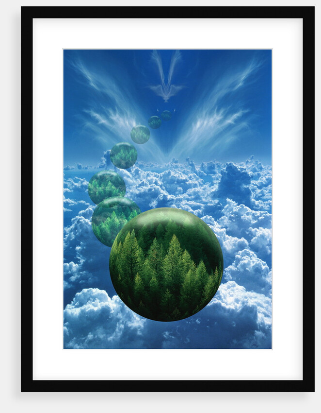 Tree Globes Floating Over Clouds by Anonymous
