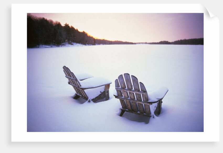 Two Snow-covered Chairs Outdoors by Anonymous