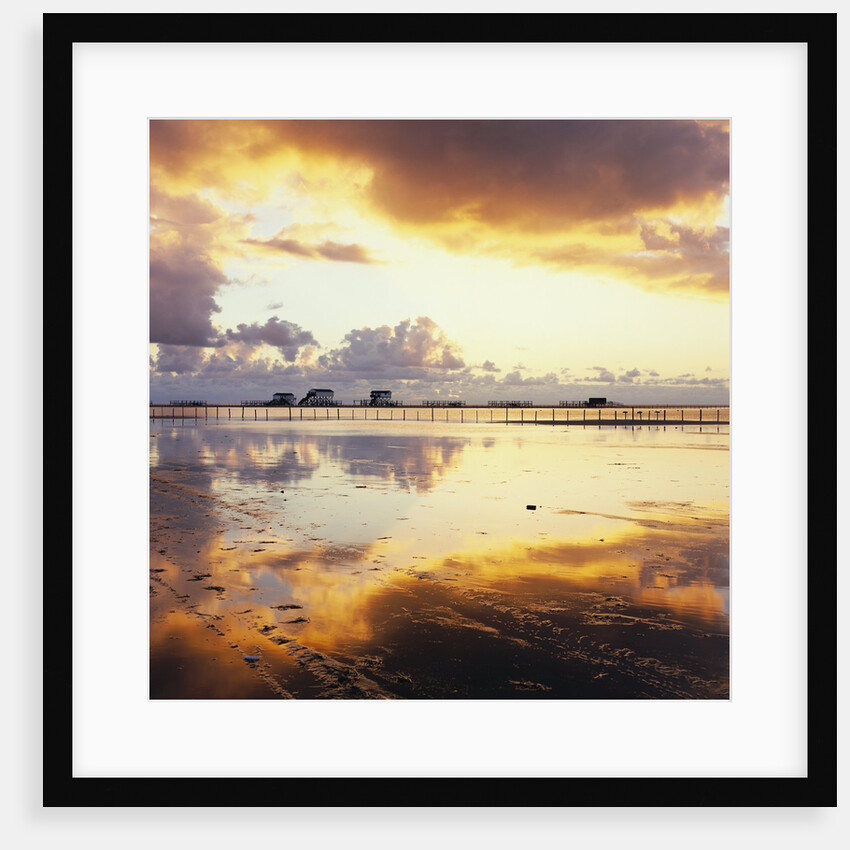 Beach at dusk, low tide, stilt huts, St. Peter-Ording, Eiderstedt, Schleswig-Holstein, Germany by Anonymous