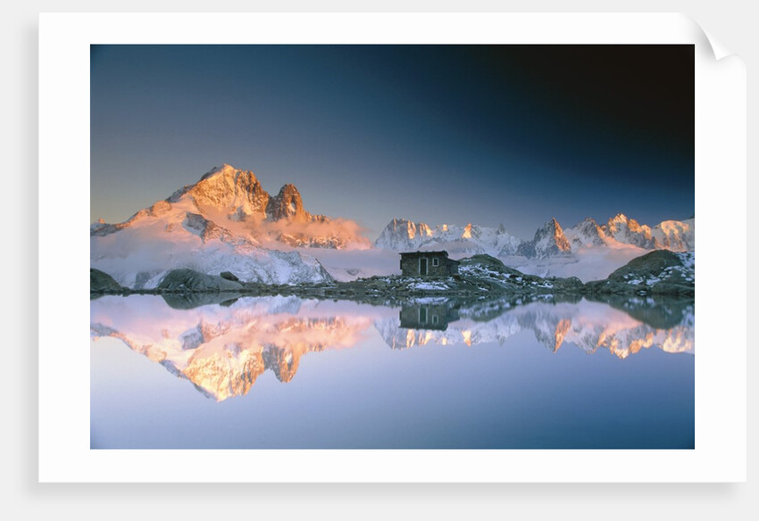 Aiguille Verte and and Mont Blanc Massif reflected in Lac Blanc at sunset by Anonymous