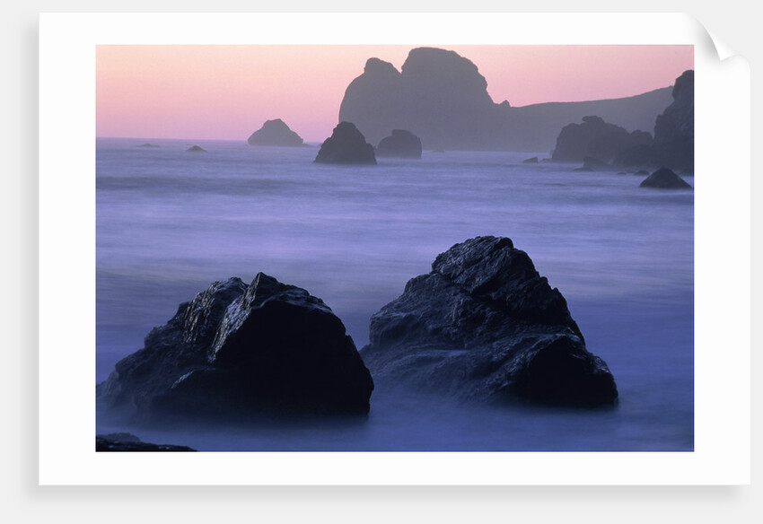 USA, California, Redwood National Park, Rocky shore with surf, dusk by Anonymous