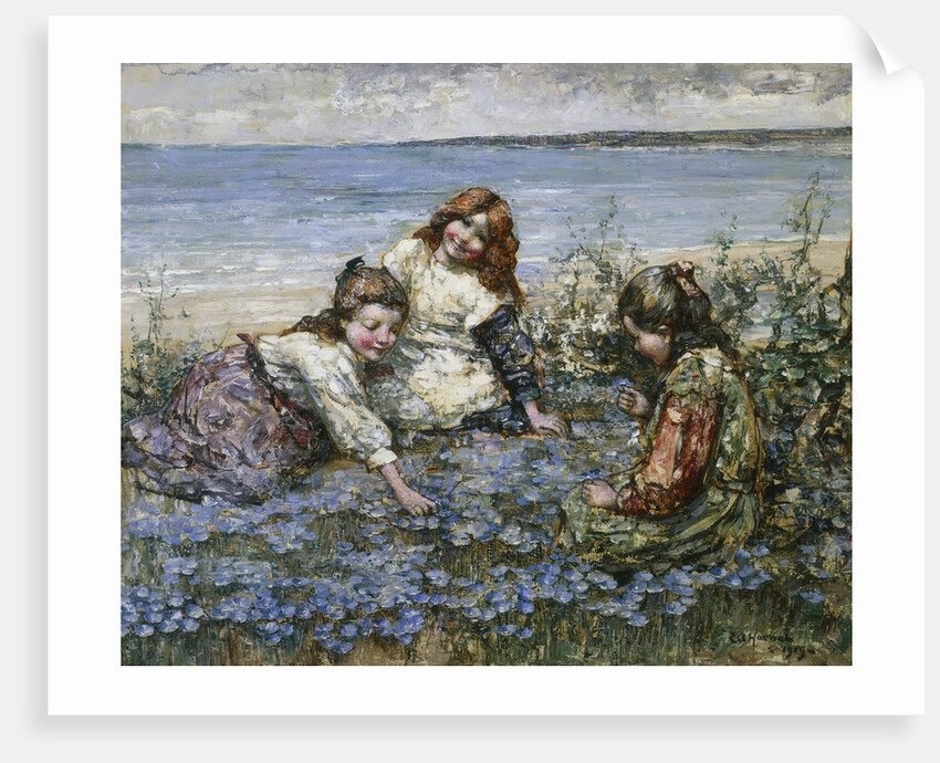 Young Girls in a Field of Cornflowers by Edward Atkinson Hornel