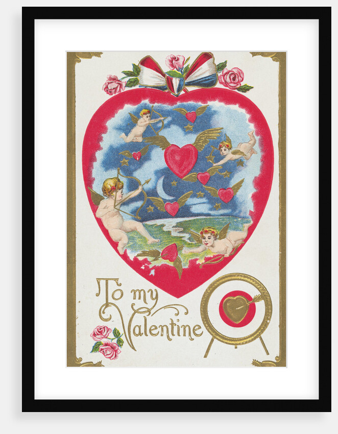 To My Valentine Postcard with Cupids and Hearts by Anonymous