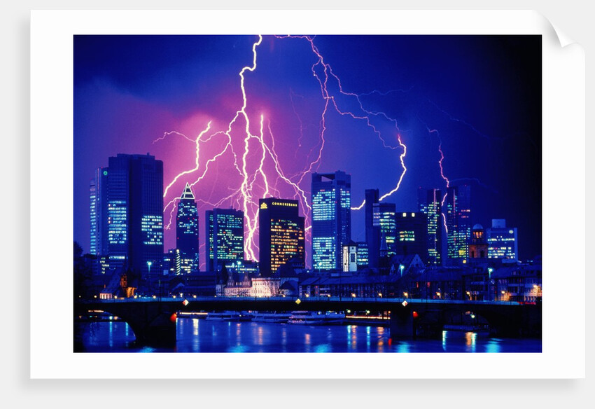 Lightning over the skyline of Frankfurt/Main by Anonymous