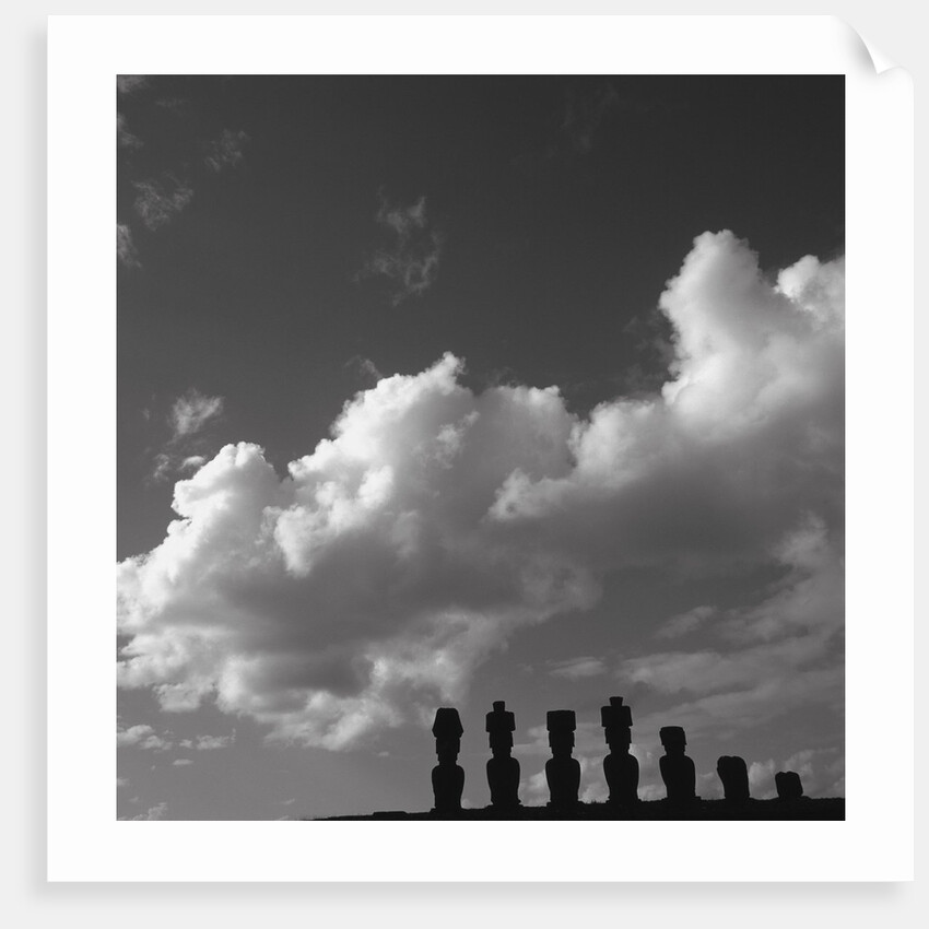 Distant view of Moai statues, Easter Island, Chile by Anonymous