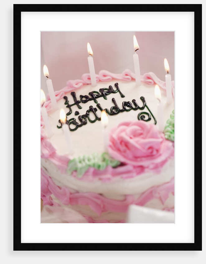 Birthday Cake With Lit Candles by Anonymous