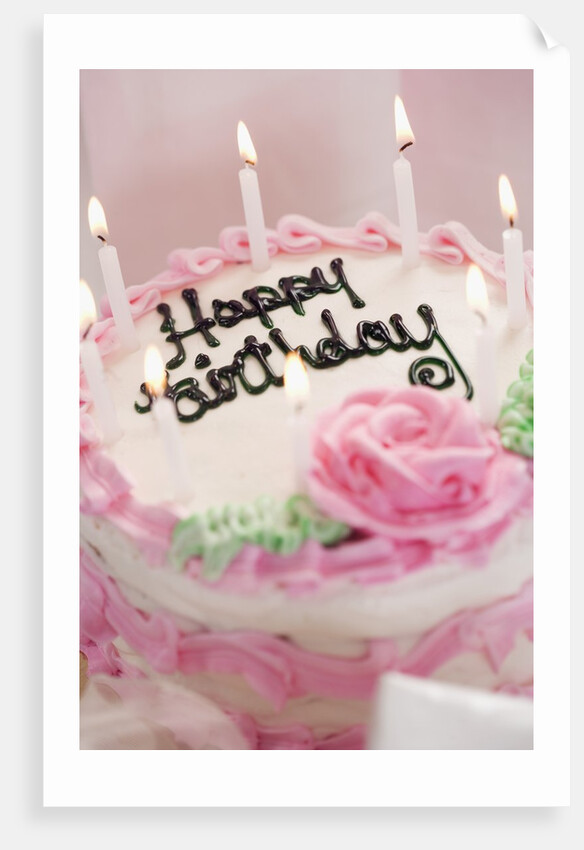 Birthday Cake With Lit Candles by Anonymous