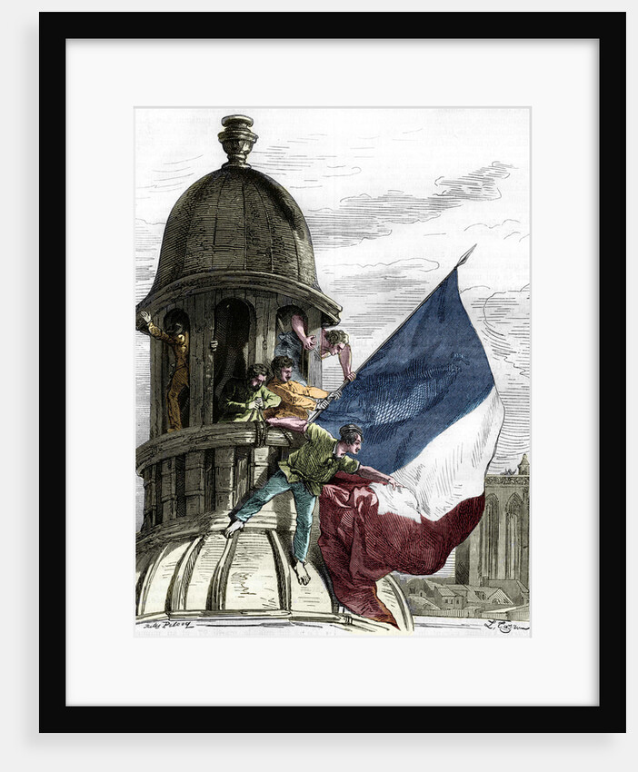 Illustration of the Tricolor Flag Being Waved During the French Revolution of 1830 by Jules Pelcoq