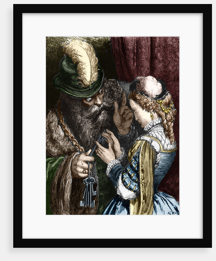 Engraving of Bluebeard Entrusting His Keys to His Wife by Gustave Dore