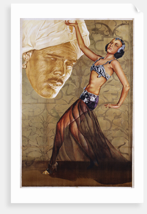 Poster with a Belly Dancer and a Man in a Turban by Anonymous