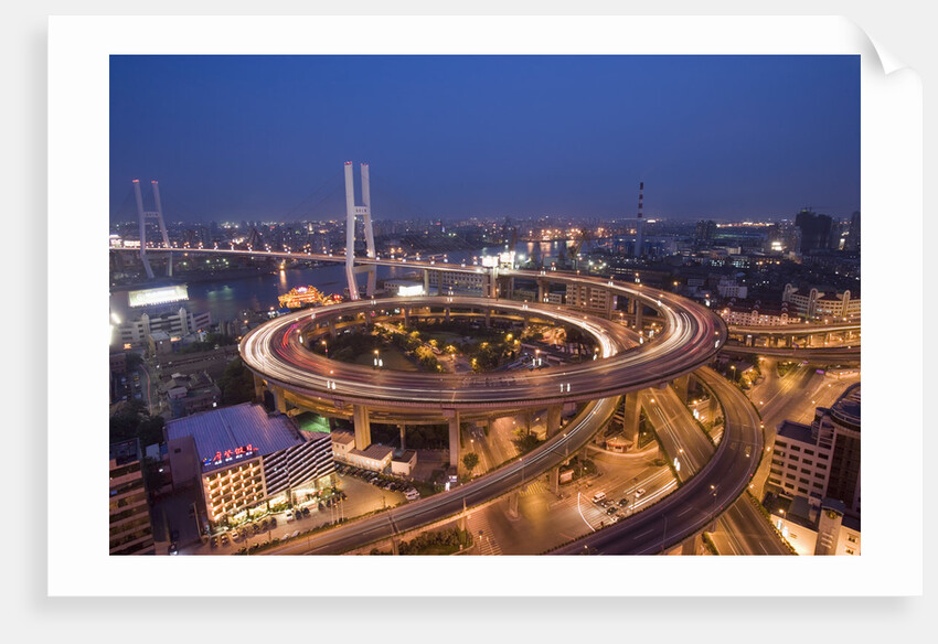 Nanpu Bridge and Highway Overpasses at Night by Anonymous