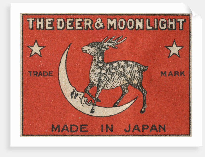 The Deer and Moonlight Matchbox Label by Anonymous