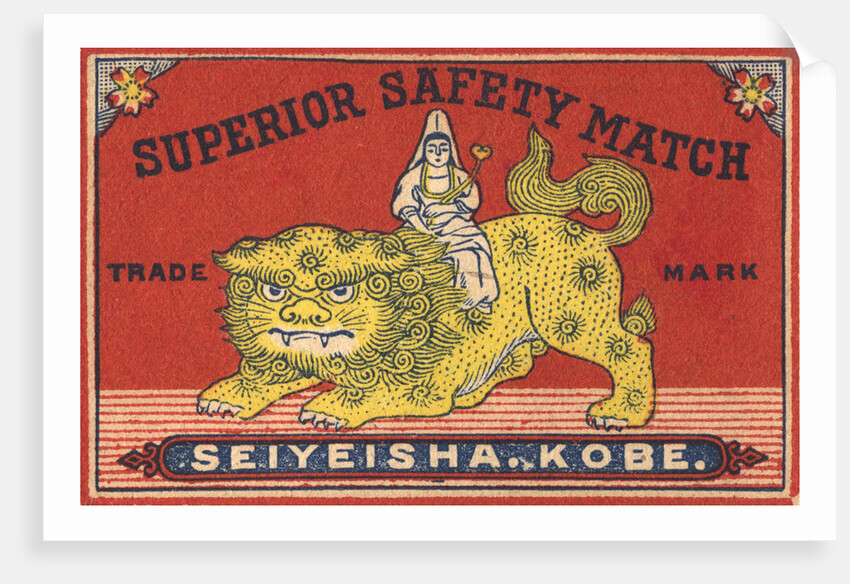 Japanese Matchbox Label with Lion and Woman by Anonymous