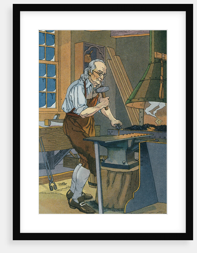 Illustration of Benjamin Franklin Working at a Forge by Anonymous