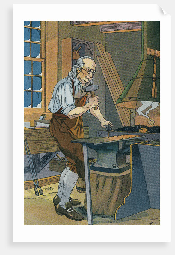 Illustration of Benjamin Franklin Working at a Forge by Anonymous