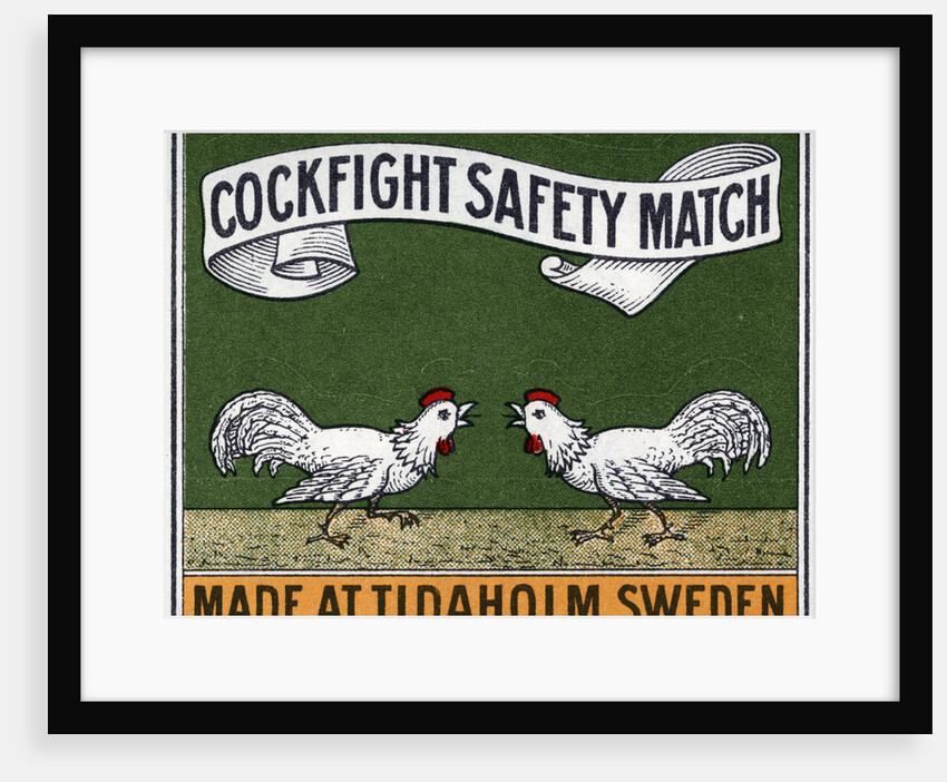 Cockfight Safety Match Swedish Matchbox Label by Anonymous