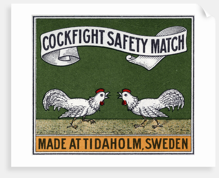 Cockfight Safety Match Swedish Matchbox Label by Anonymous