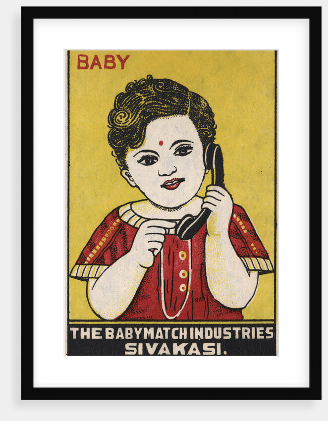 Indian Matchbox Label with a Girl Holding a Telephone by Anonymous