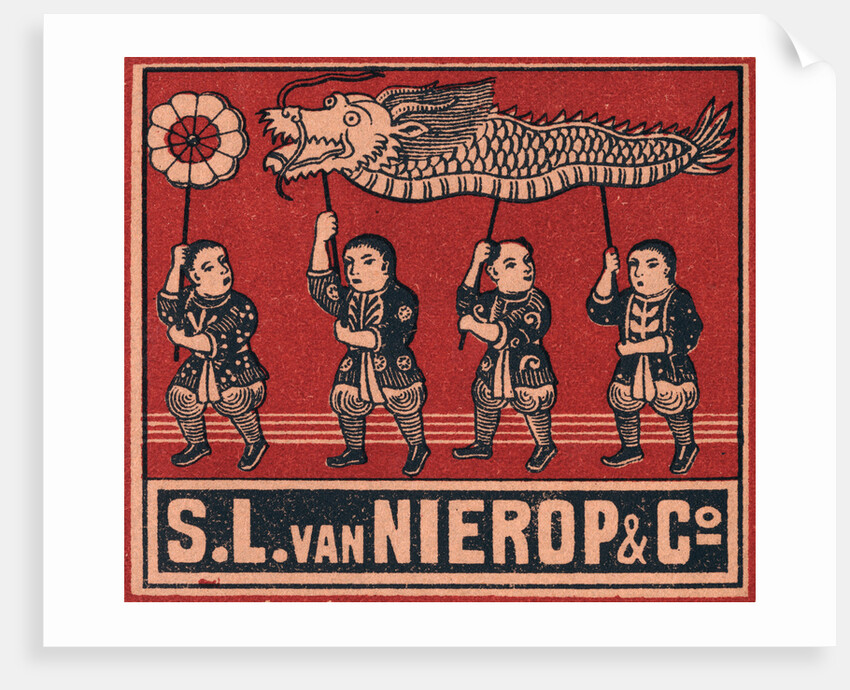 Chinese Matchbox Label with Children Holding a Parade Dragon by Anonymous