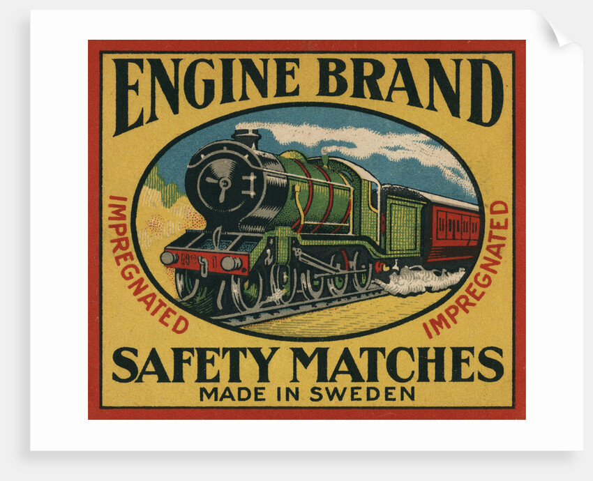 Engine Brand Swedish Matchbox Label by Anonymous