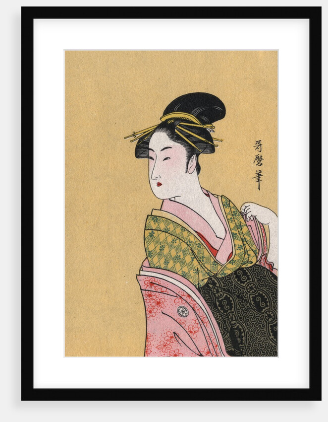 Japanese Matchbox Label with a Woman in a Pink and Green Kimono by Anonymous