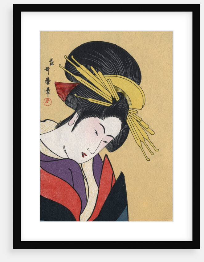 Japanese Matchbox Label with a Woman Wearing Traditional Hair Ornaments by Anonymous