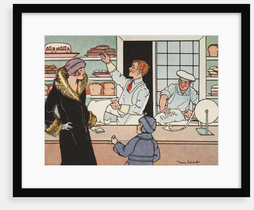 Illustration of a Mother and Child at a Bakery by Marie Schubert