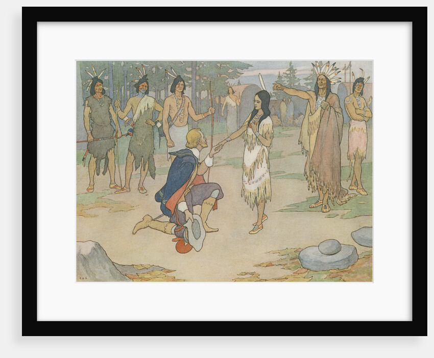 Book Illustration of John Smith Kneeling Before Pocahontas by E. Boyd Smith