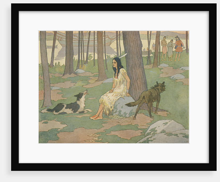 Book Illustration of Pocahontas Waiting in Woods by E. Boyd Smith