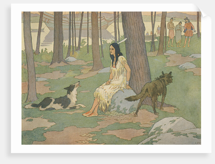 Book Illustration of Pocahontas Waiting in Woods by E. Boyd Smith