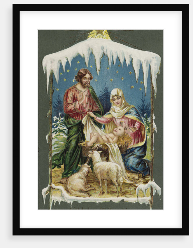 Merry Christmas Postcard with Nativity Scene by Anonymous