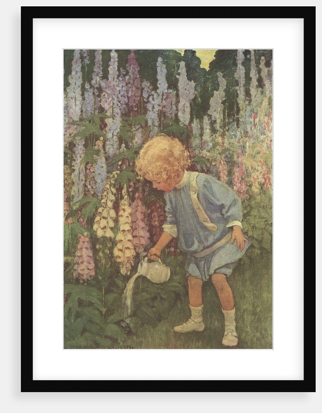 Illustration of a Child Watering Plants by Jessie Willcox Smith