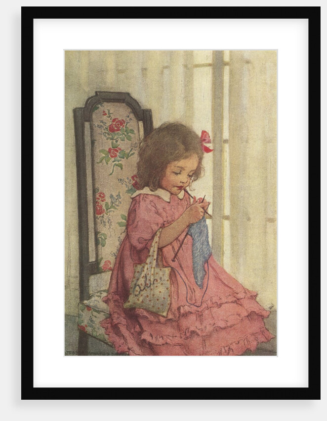 Illustration of a Little Girl Knitting by Jessie Willcox Smith