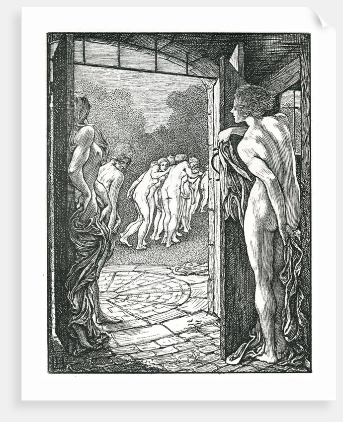 Illustration of Nude Women Near a Doorway by Laurence Housman