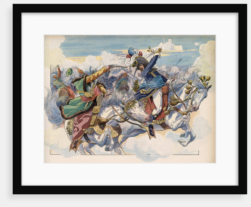 Illustration of Joachim Murat Battling Mustapha Pasha by Jacques Onfroy de Breville