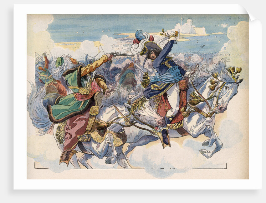 Illustration of Joachim Murat Battling Mustapha Pasha by Jacques Onfroy de Breville