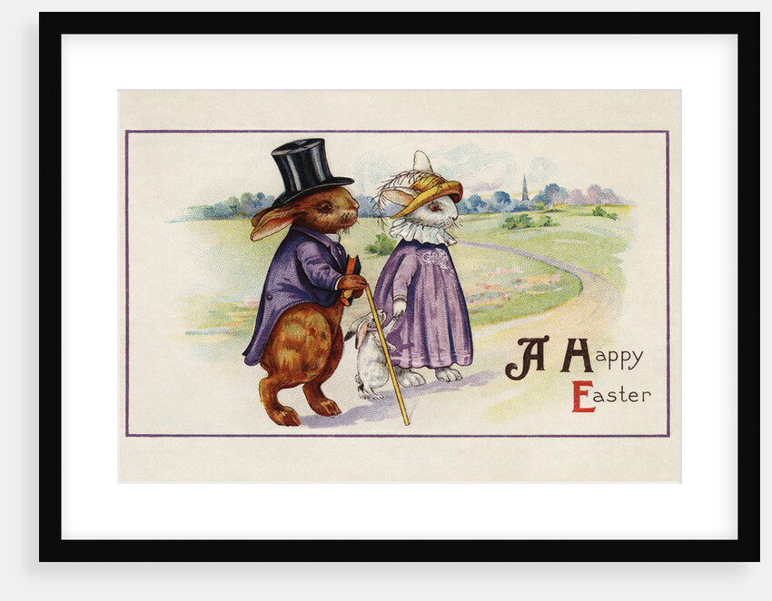 A Happy Easter Postcard with Rabbit Family by Anonymous