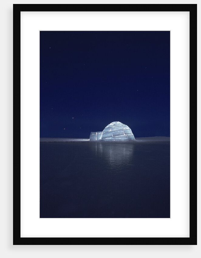 Illuminated Igloo at Frozen Lake by Anonymous