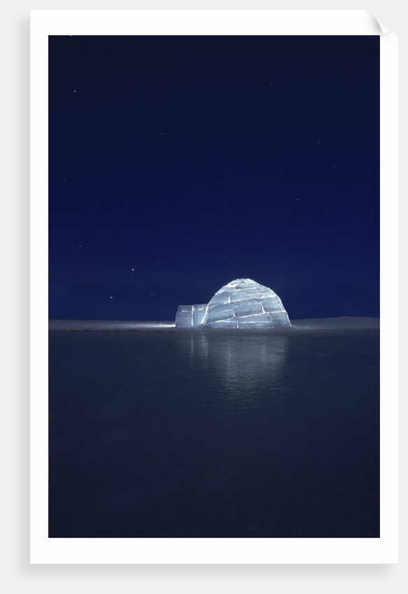 Illuminated Igloo at Frozen Lake by Anonymous