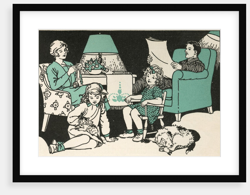 Illustration of a Family Relaxing at Home by Marguerite Davis