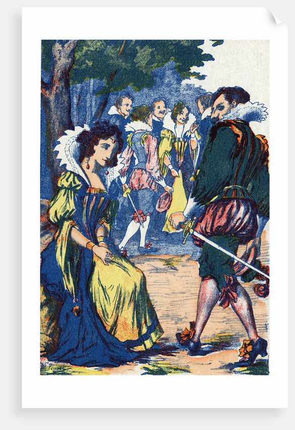 Illustration of a Courtier Walking Away from a Princess by Anonymous